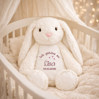Beschützer Kuscheltier weißer Hase – Liebevoll bestickt und personalisiert
