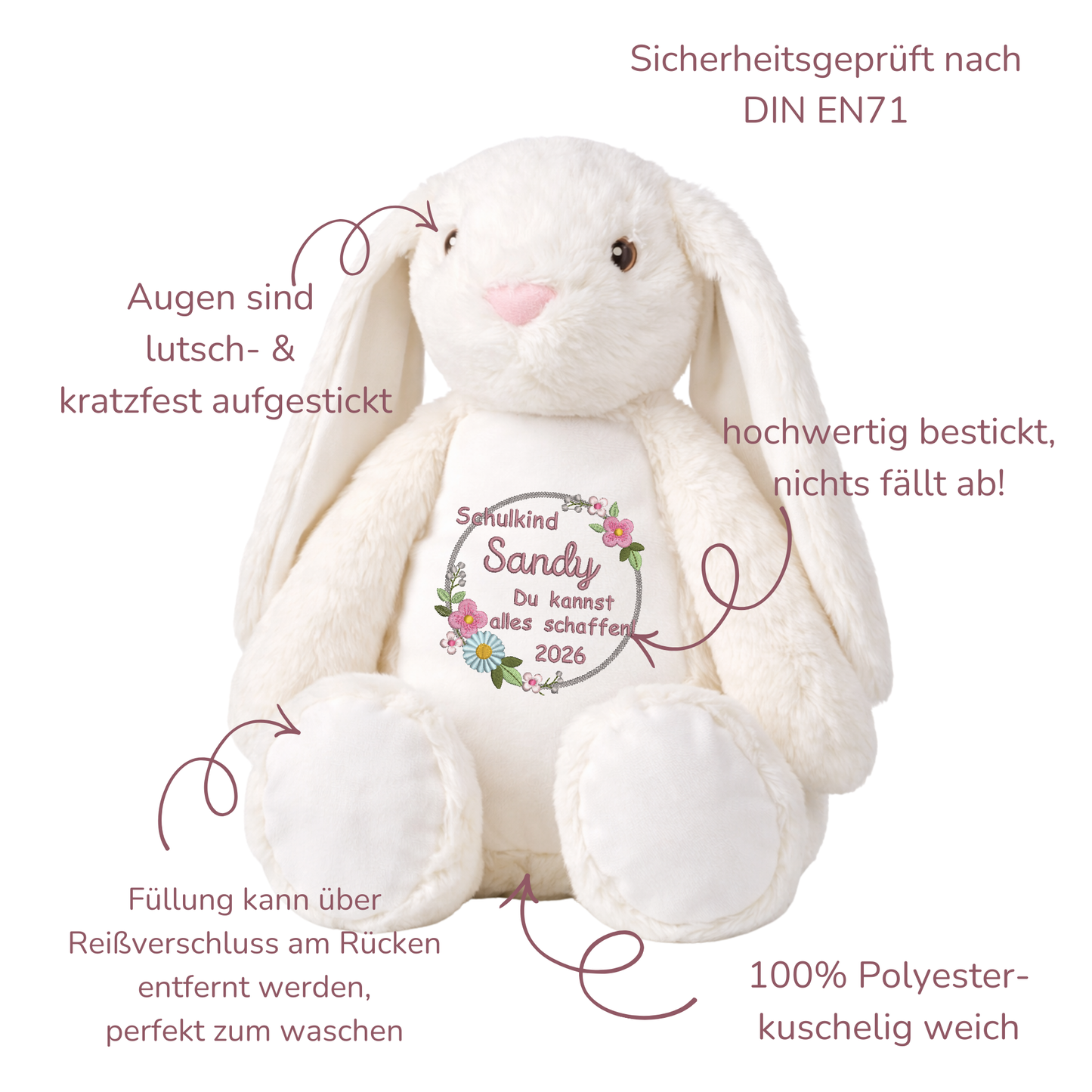 Kuscheltier weißer Hase zur Einschulung – Liebevoller Begleiter mit persönlicher Note