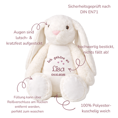 Beschützer Kuscheltier weißer Hase – Liebevoll bestickt und personalisiert