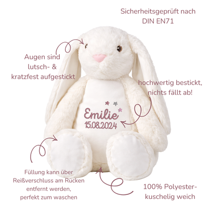 weißer Hase mit Namen bestickt – Kuscheltier mit Name