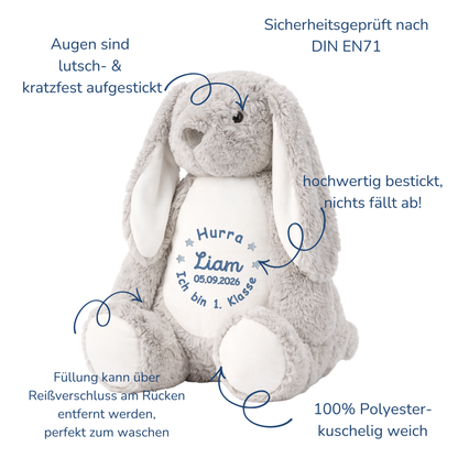 Kuscheltier grauer Hase zur Einschulung – Liebevoller Begleiter mit persönlicher Note
