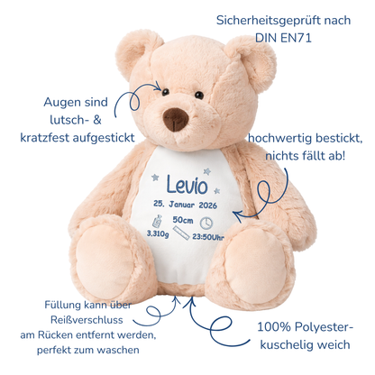 Personalisierter Bär zur Geburt – Kuscheltier mit Namen & Geburtsdatum