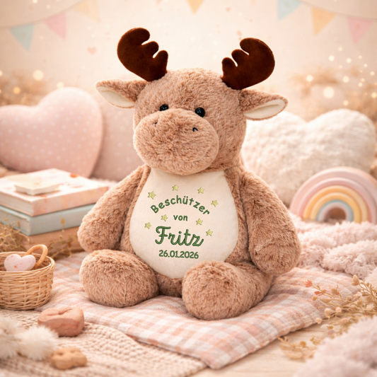 Beschützer Kuscheltier Elch – Liebevoll bestickt und personalisiert