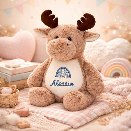 Elch mit Namen bestickt – Kuscheltier mit Name
