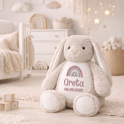 beiger Hase mit Namen bestickt – Kuscheltier mit Name