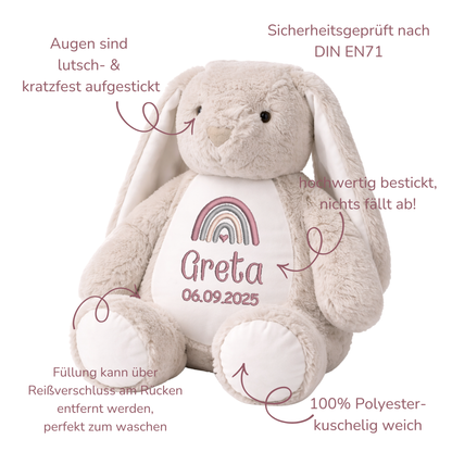 beiger Hase mit Namen bestickt – Kuscheltier mit Name