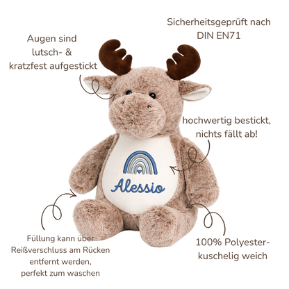 Elch mit Namen bestickt – Kuscheltier mit Name