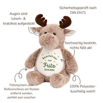 Beschützer Kuscheltier Elch – Liebevoll bestickt und personalisiert