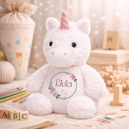 Einhorn mit Namen bestickt – Kuscheltier mit Name