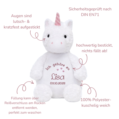 Beschützer Kuscheltier Einhorn – Liebevoll bestickt und personalisiert