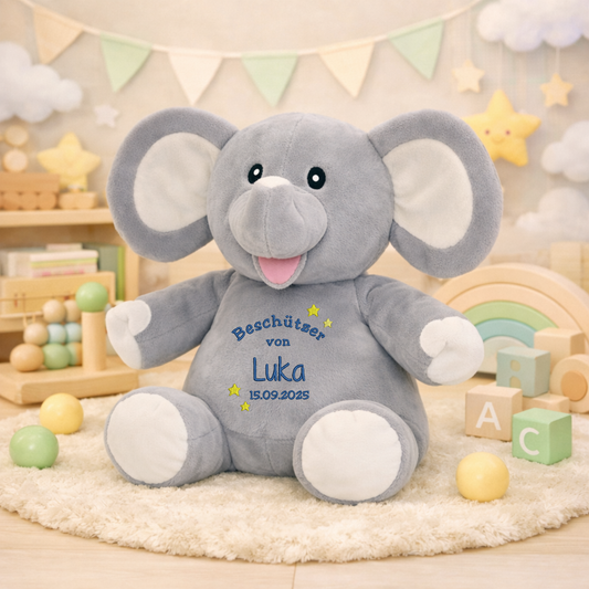 Beschützer Kuscheltier Elefant – Liebevoll bestickt und personalisiert