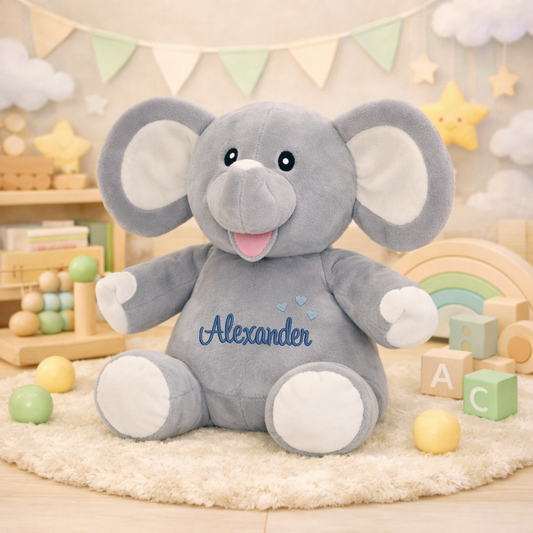 Elefant mit Namen bestickt – Kuscheltier mit Name