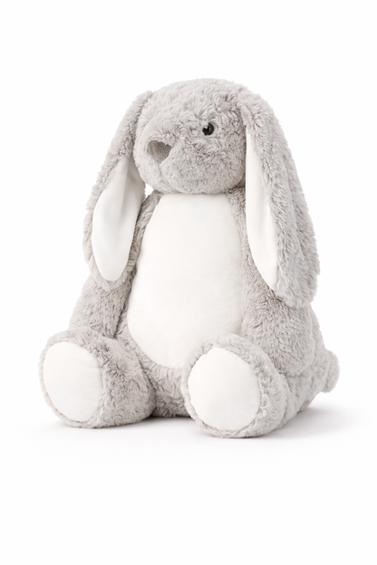 Personalisierter grauer Hase zur Geburt – Kuscheltier mit Namen & Geburtsdatum